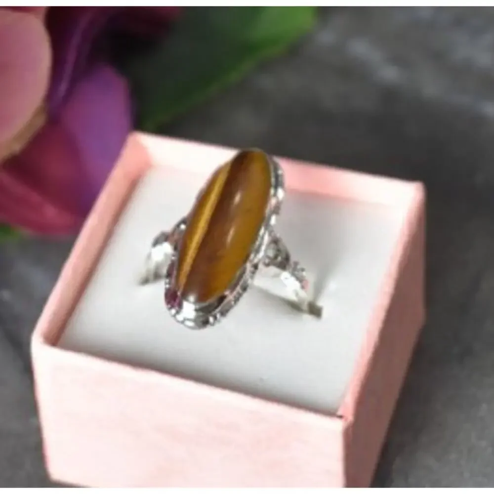 925 Sterling Silver Tiger'S Eye Ring Size 8